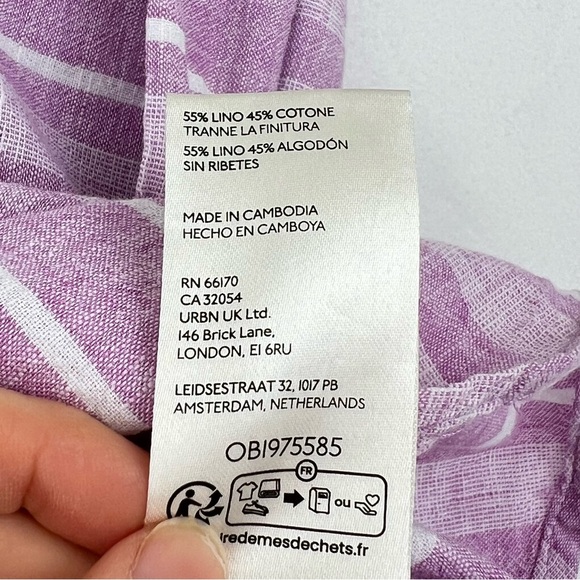Pilcro Anthropologie Linen Henley Surf Shirt Top Sz M Lavender Striped - Picture 13 of 13